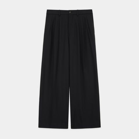 TRIPLE PLEATED WIDE TROUSERS - BLACK / オーガニックコットン サバイバルクロス - トリプルプリーテッドワイドトラウザーズ / A26A93PT03C
