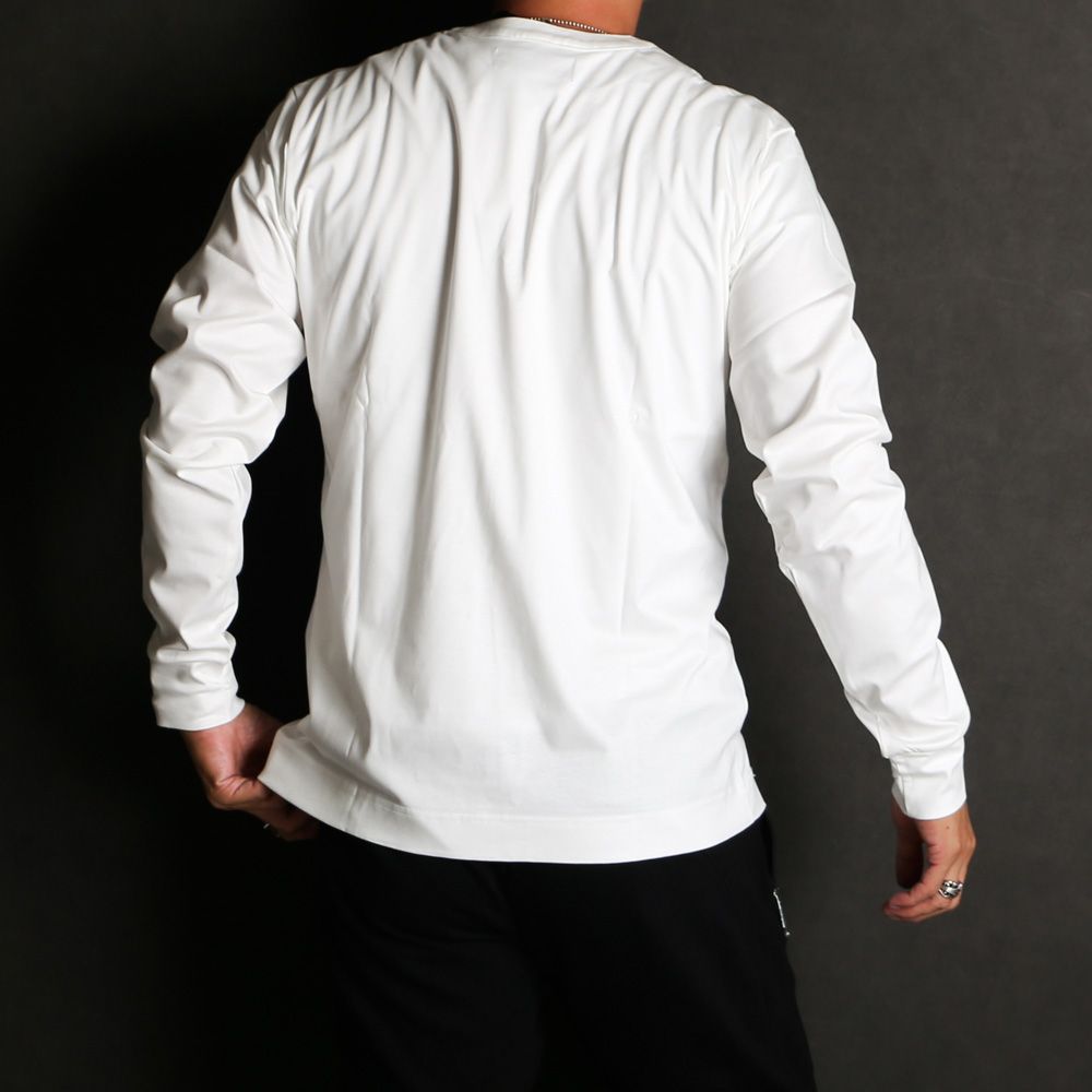 HENLEY NECK SUPER MERCERIZED LONG SLEEVE T-SHIRT - WHITE / ダブルシルケット ヘンリーネック ロングスリーブTシャツ / UST-24058