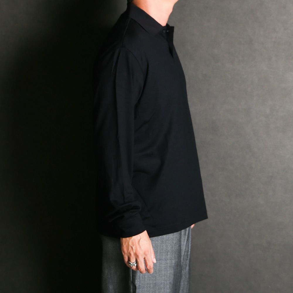 TWO BUTTON POLO L/S TEE - BLACK / ウォッシャブルウール天竺 - 2ボタンポロL/S Tee / M25C21CS03C