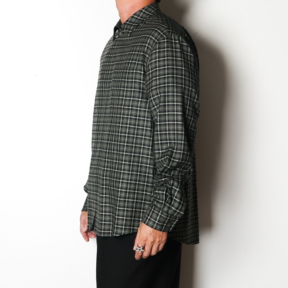 Zip Shirt - Moss Gray Check / オーガニックウールヴィエラチェック - ジップシャツ / A26C17SH03C