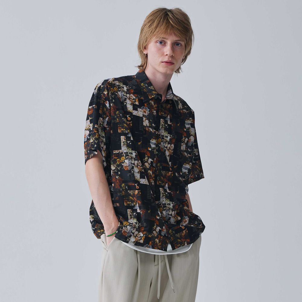 Iroquois - INDUSTRIAL FLOWER S/S SH - BLK / レギュラーシャツ