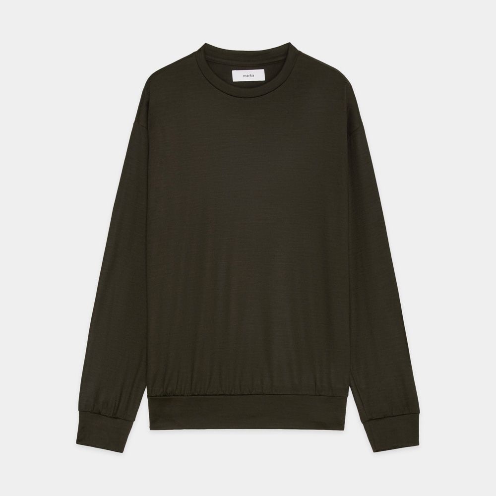Crew Neck L/S Tee - Dark Olive / スーパー100sウォッシャブルウール天竺 - クルーネック L/S Tee / M26C15CS03C