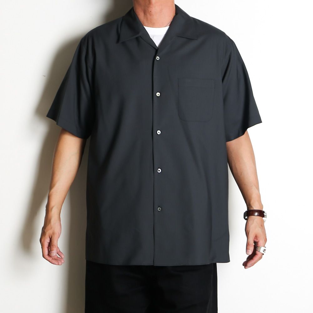 ITALIAN OPEN COLLAR S/S SHIRT - CHARCOAL / オーガニックウール2/80トロピカル - イタリアンオープンカラーS/Sシャツ / A26B04SH03B