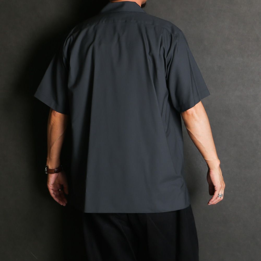 ITALIAN OPEN COLLAR S/S SHIRT - CHARCOAL / オーガニックウール2/80トロピカル - イタリアンオープンカラーS/Sシャツ / A26B04SH03B