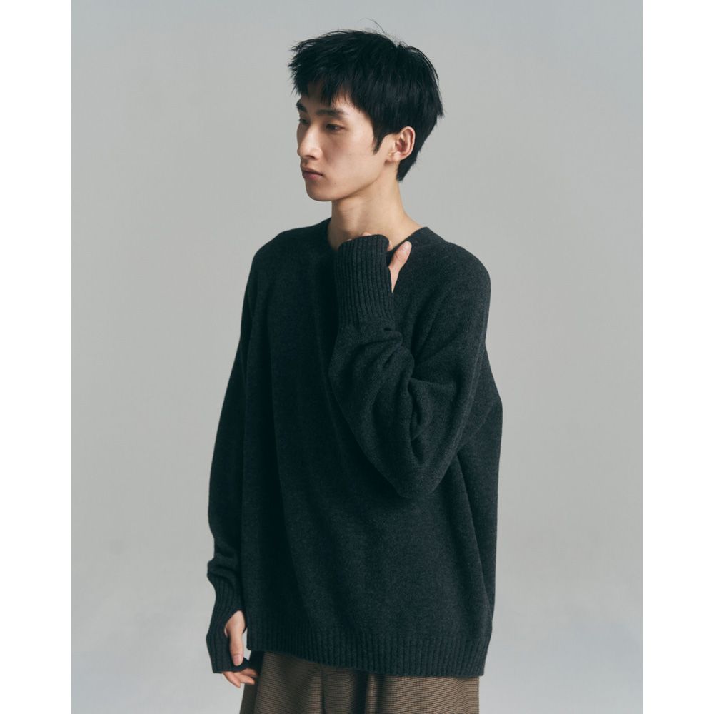Wholegarment knit sweater - Wool & cashmere & silk - Charcoal / ホールガーメント クルーネックセーター - ウール & カシミヤ & シルク / SNKN-001C