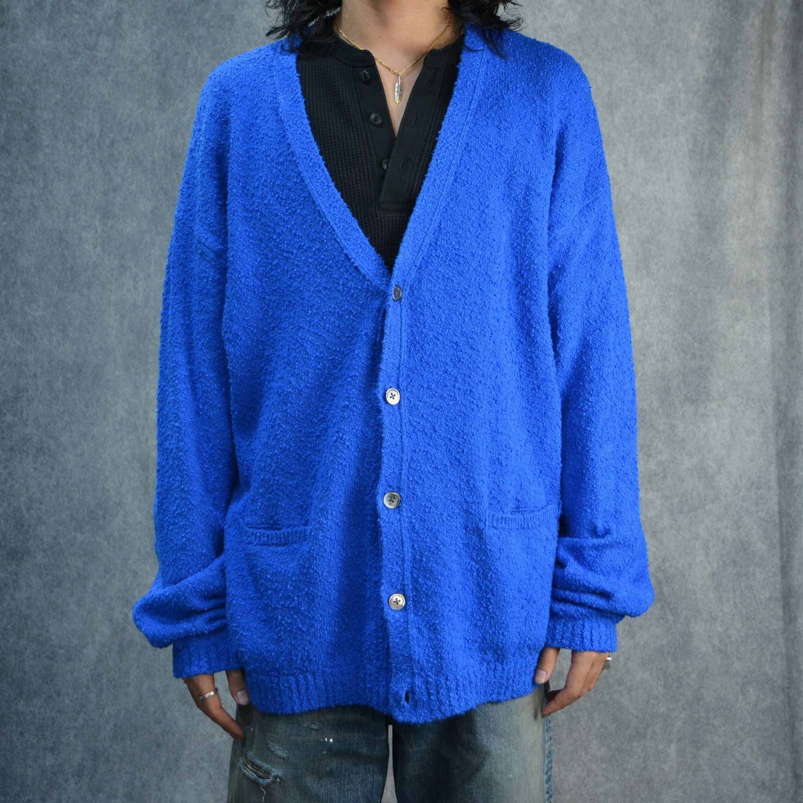 Grainy Cotton Knit Cardigan （BLU） / コットン カーディガン （ブルー）