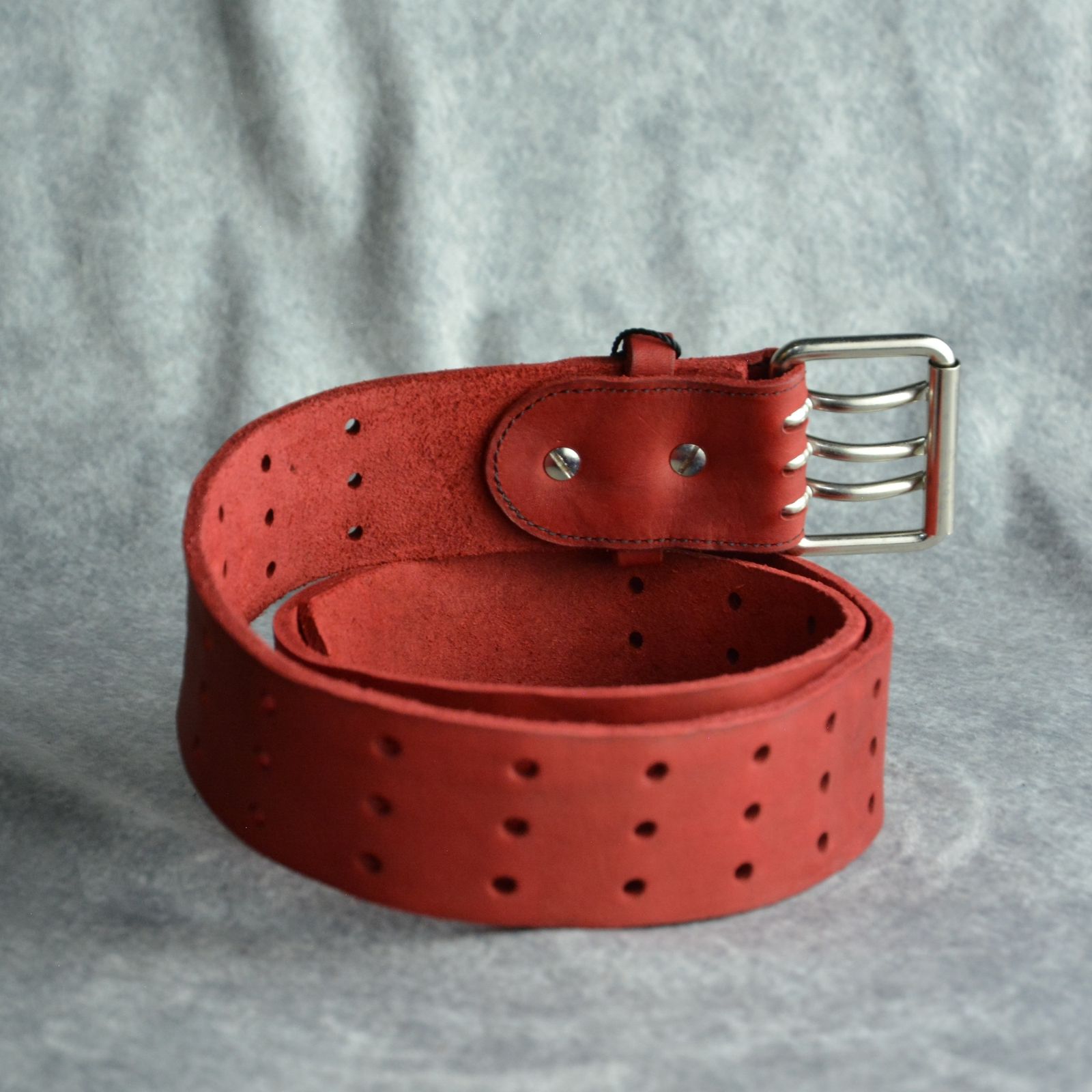 ダブルショルダーレザー製品染め スリーピンベルト （RED / レッド）