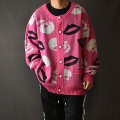 MOHAIR KNIT CREWNECK CARDIGAN 'LIPS (PINK) / モヘアニット クルーネック カーディガン