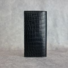 オイルクロコ+イタリアンバケッタ 二つ折り長財布 （BLACK / ブラック） 383-02