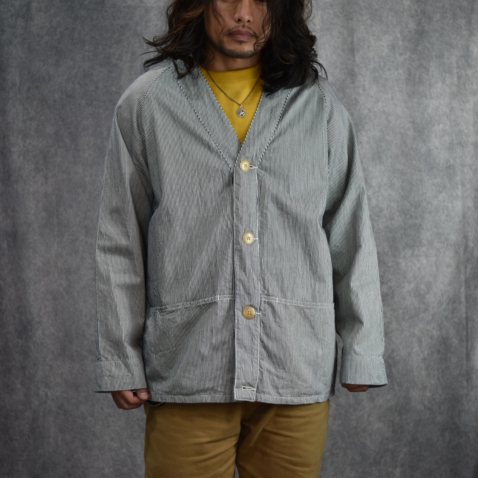6OZ HICKORY SHIRT CARDIGAN (INDIGO STRIPE) / 6オンス ヒッコリー シャツ カーディガン