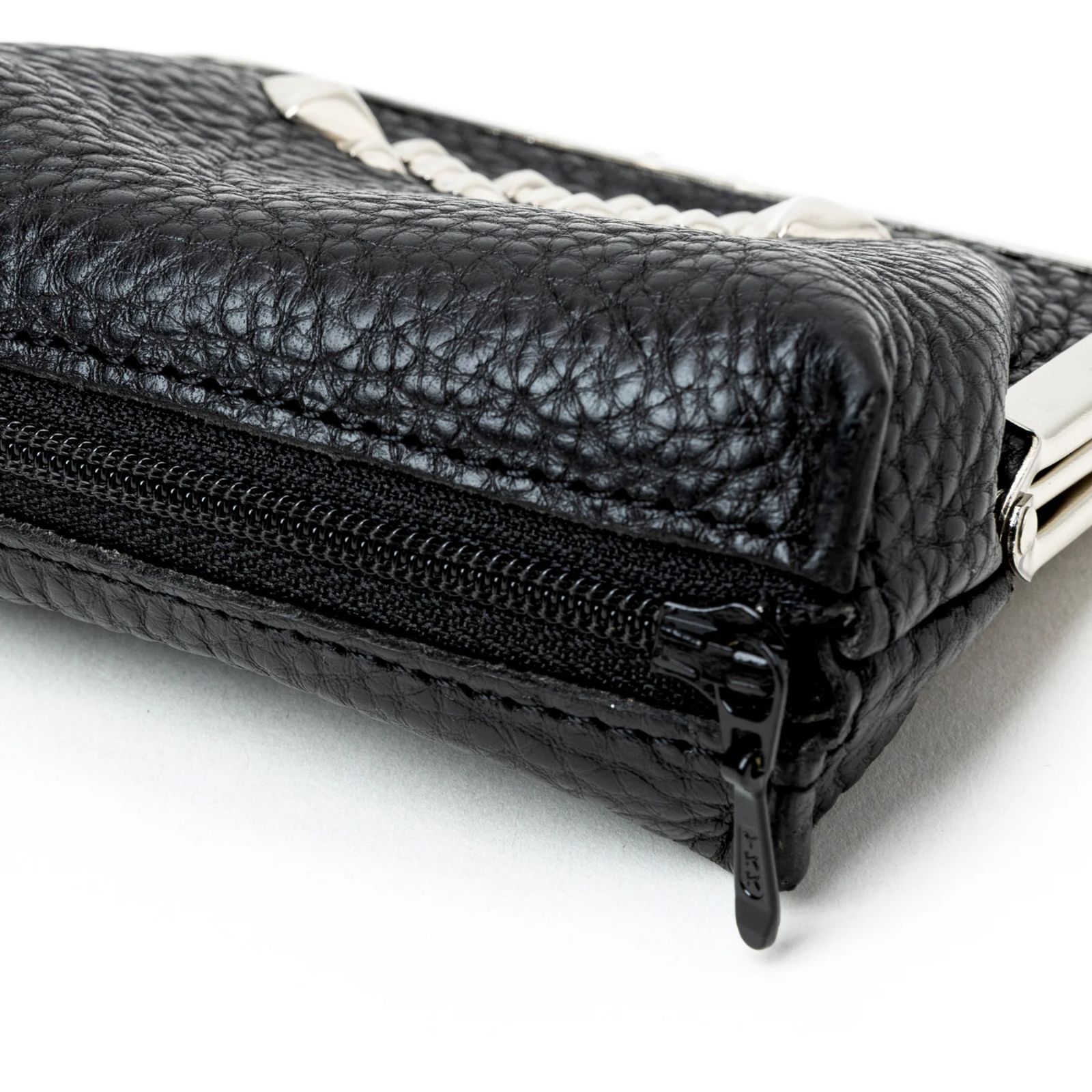 STUDS LEATHER INTERNAL FLEX FRAME TYPE 2WAY MULTI WALLET (BLACK) / スタッズ レザー ガマ口 財布