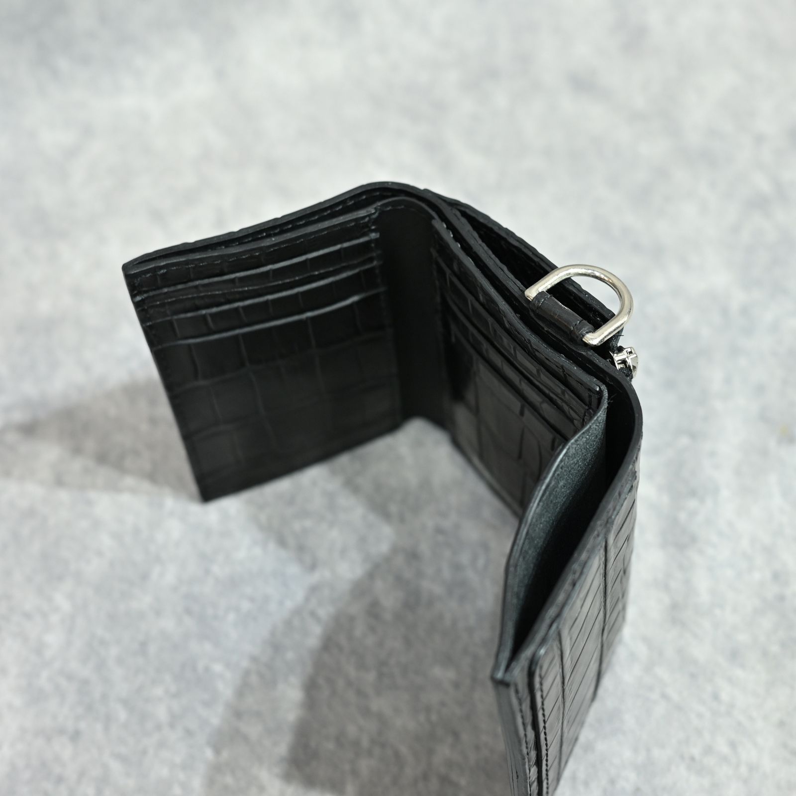 クロコ 札入れ 三つ折り財布 （BLACK）｜383-08
