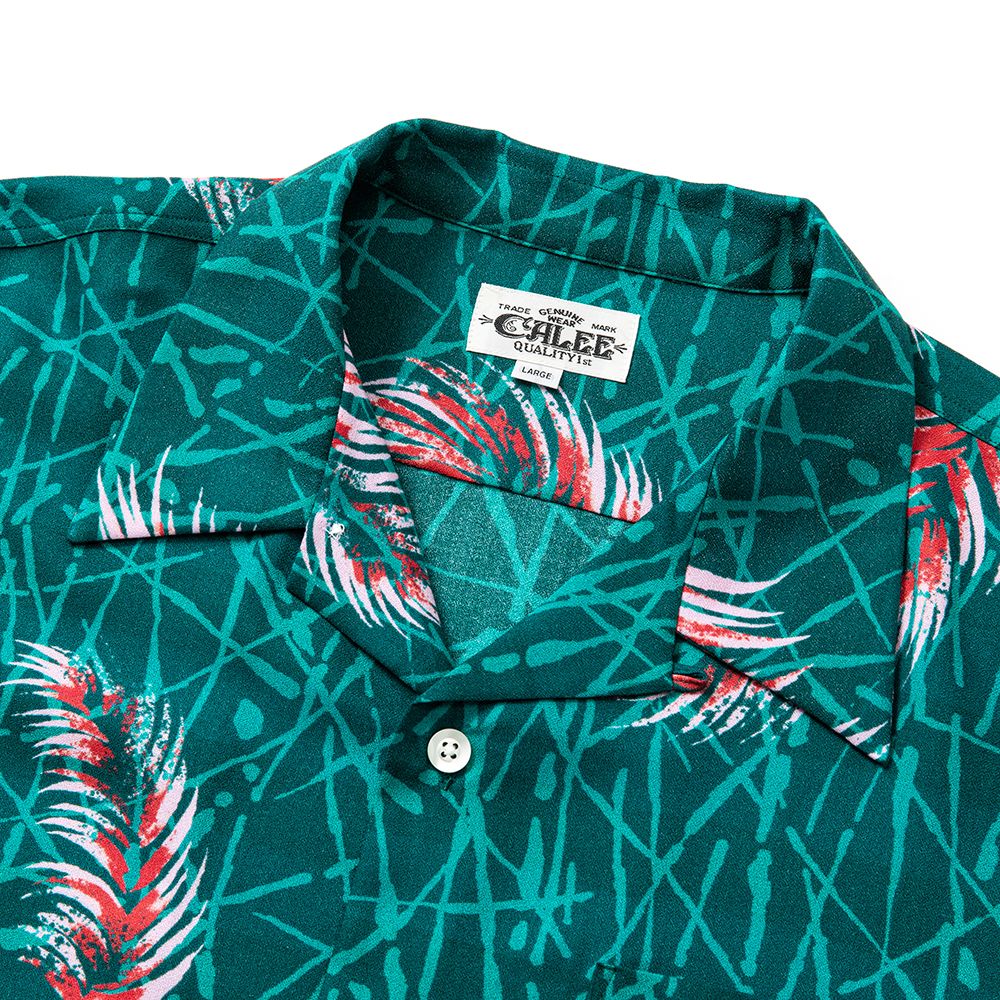 CALEE - Allover feather pattern amunzen cloth S/S shirt (Emerald