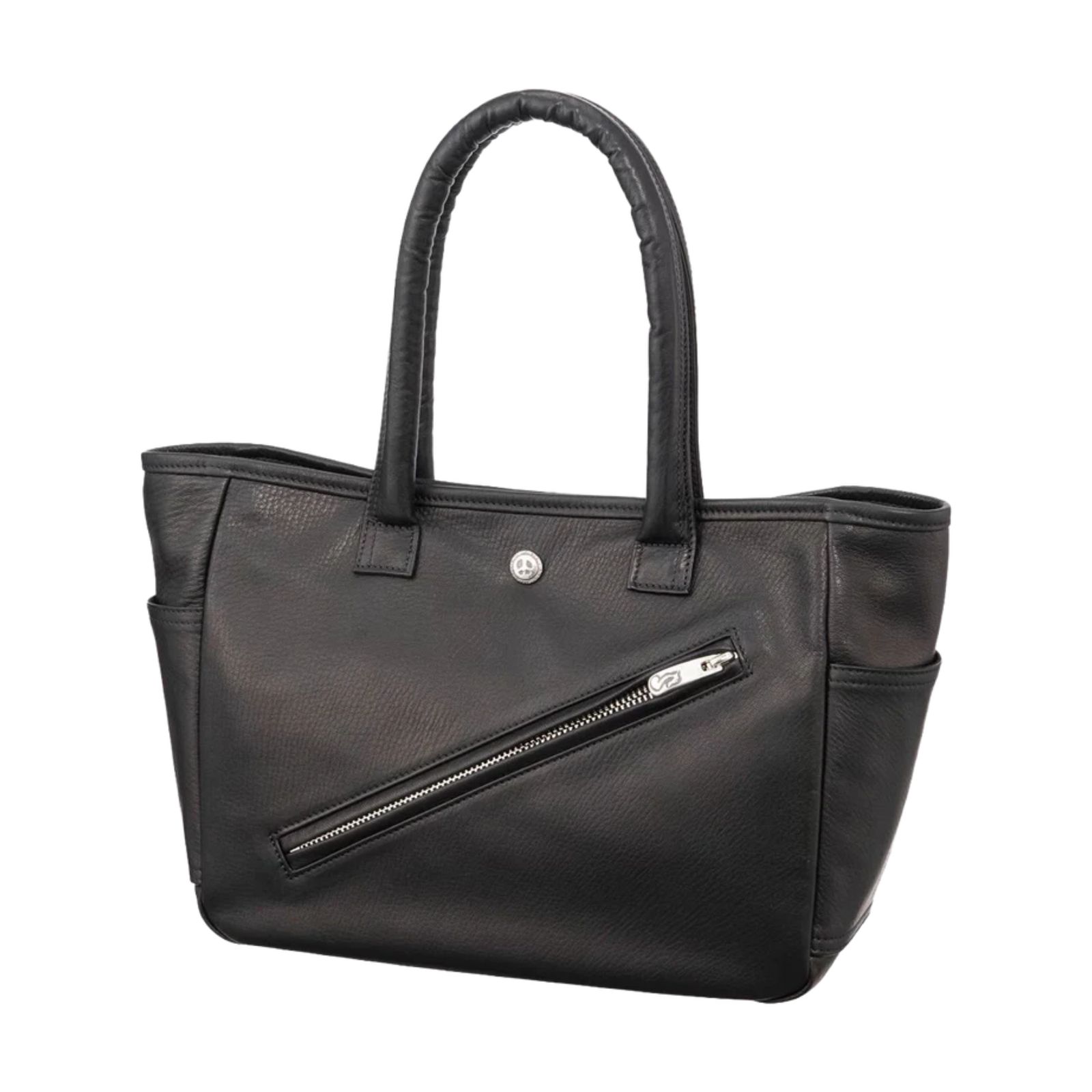 PC RIDERS LEATHER TOTE BAG S W / LOVE & PEACE SILVER (BLACK)｜レザートート バッグ （ブラック） PC-017-3696-10