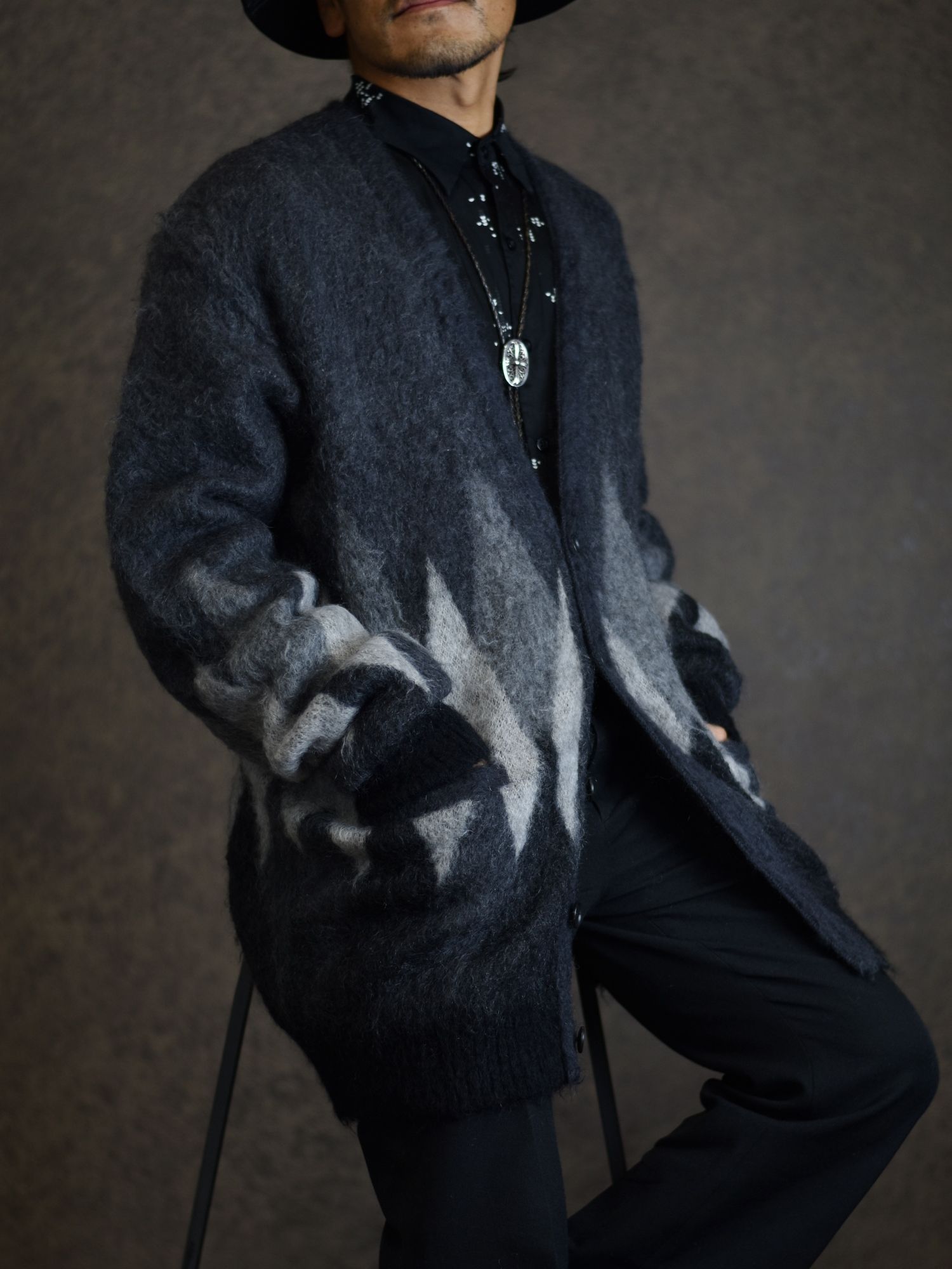 Kid Mohair Argyle Knit Long Cardigan