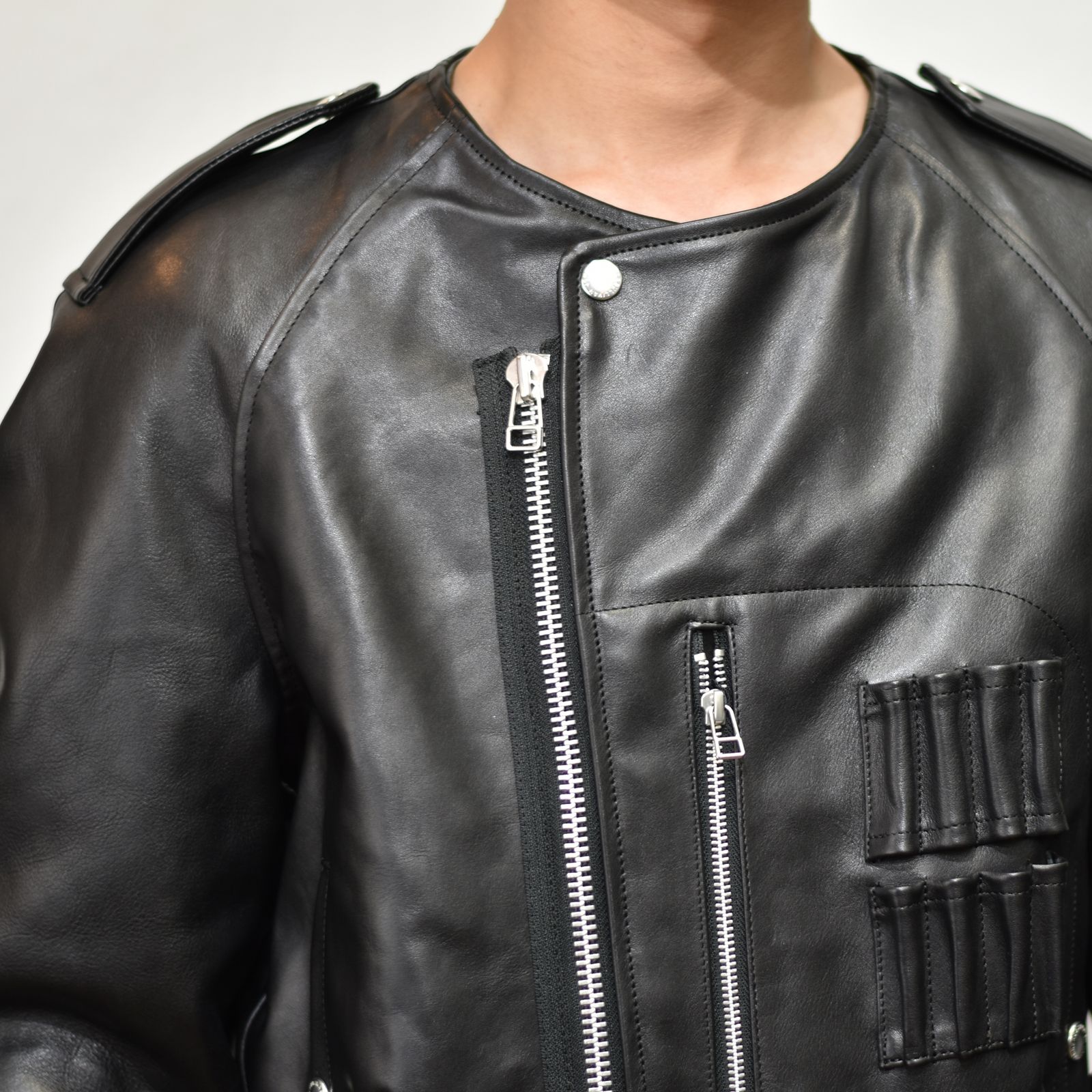 JOHNLAWRENCESULLIVAN - Leather Flight Jacket （BLACK） ノーカラー 