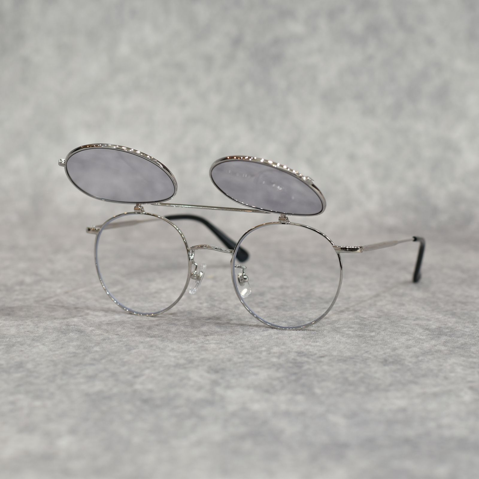 FLIP UP TYPE CIRCLE METAL GLASSES ＜EXCLUSIVE＞ (SILVER / GRAY)｜フリップアップタイプ サークルメタル サングラス｜CL-26SS001G EX