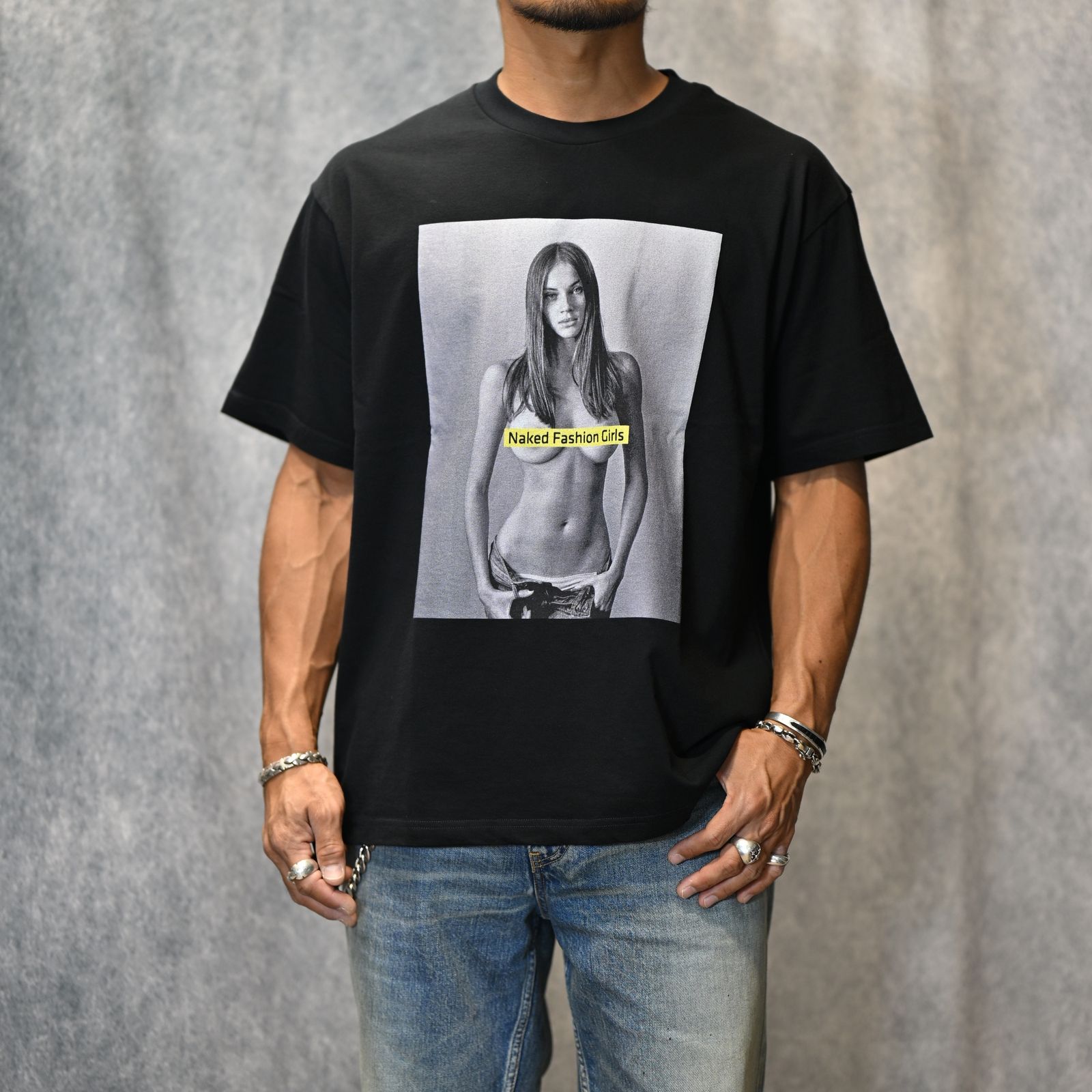 MINEDENIM MIKE DOWSON Tシャツ ブラック　L MINEDENIM - MIKE DOWSON “Naked Fashion Girls”×Stie-lo