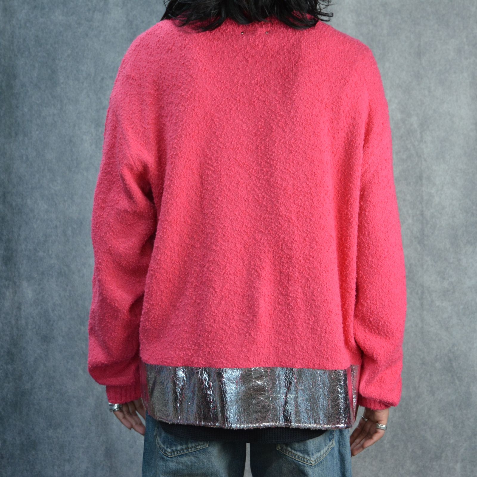 Foil Coating Grainy Cotton Knit Crewneck Pullover （PNK） / コットンニット プルオーバー （ピンク）