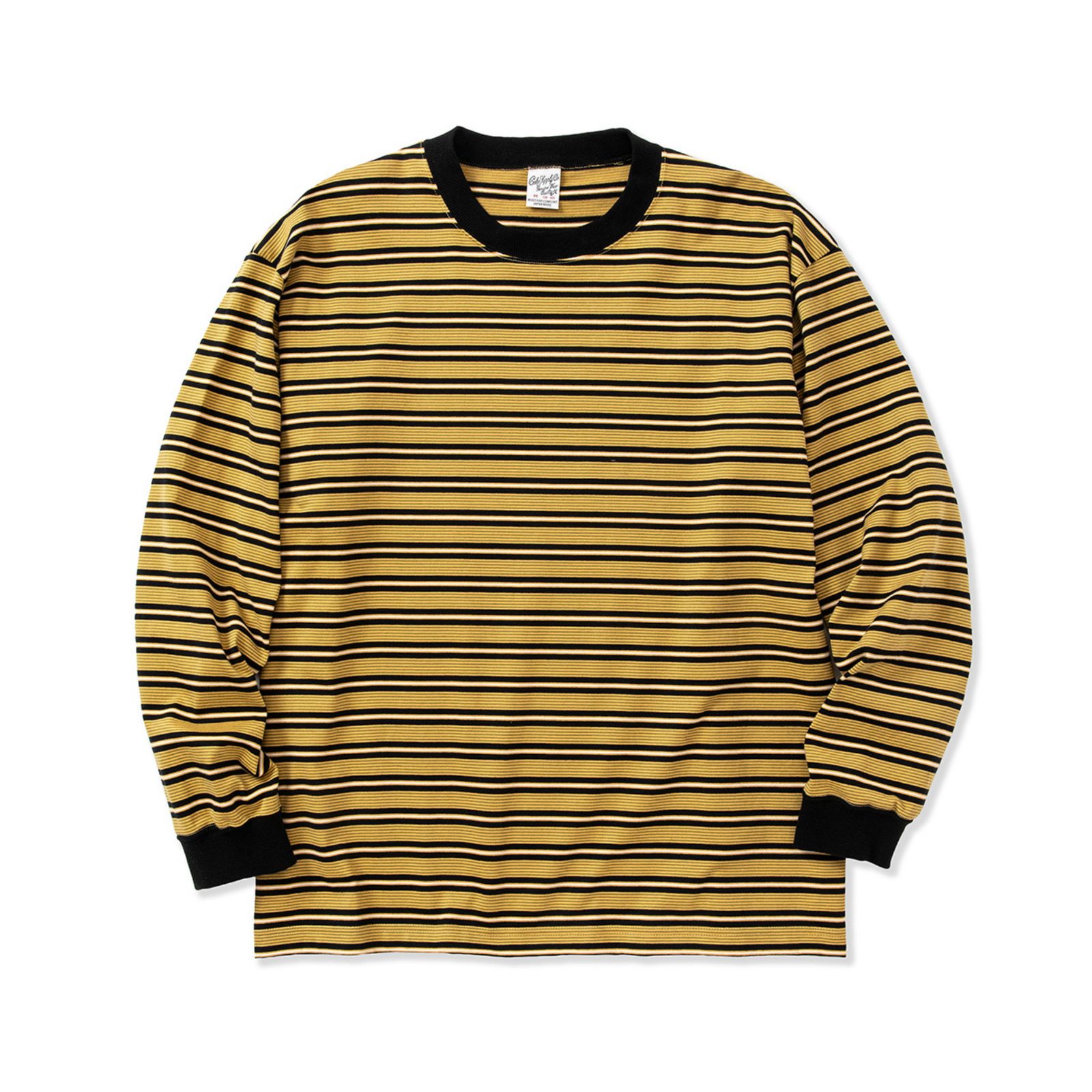 Drop shoulder narrow pitch border L/S cutsew (Black.Mustard) / ドロップショルダー 細ピッチ ボーダー ロングスリーブ Tシャツ