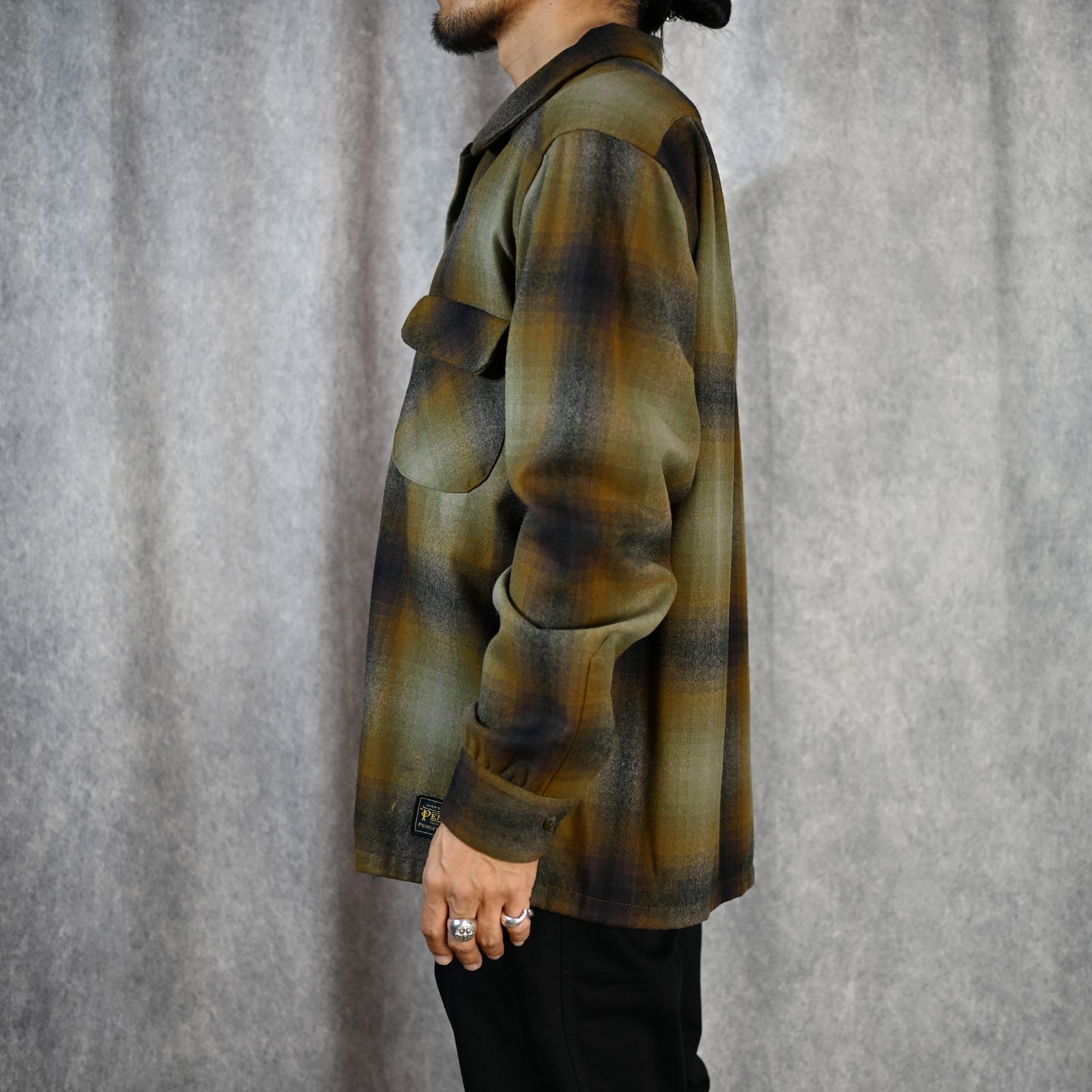 × PENDLETON W.Check Double Pocket Ooen Collar SH （BRT） /  ペンドルトン オープンカラー チェックシャツ （ブラウン）