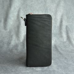 ダブルショルダー製品染め ラウンド財布 （BLACK / ブラック）