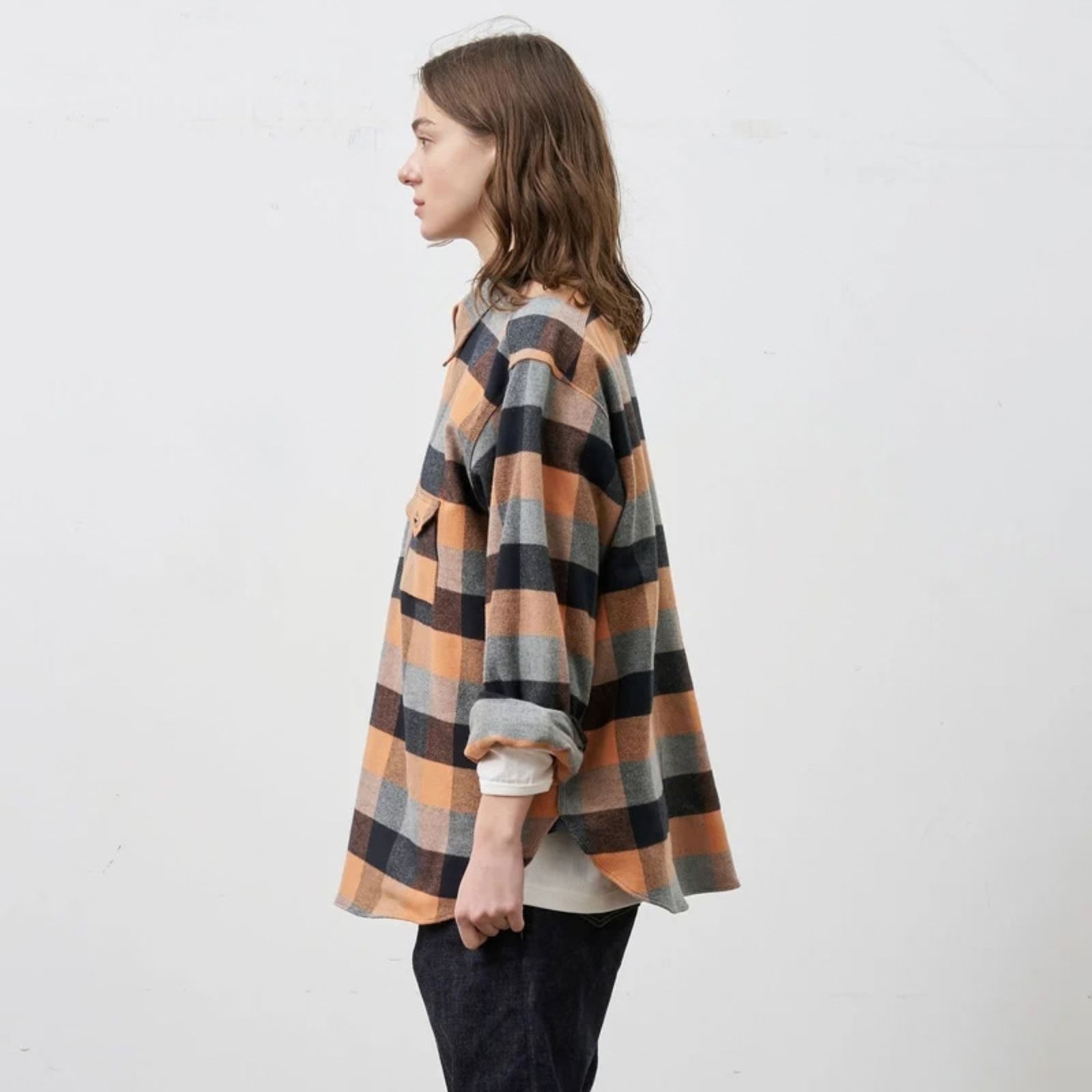 Y1936 H-ZIP FLANNEL CHECK SHIRT （ORANGE / オレンジ）｜ 602-262-03