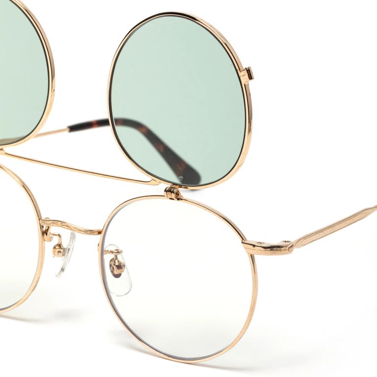 CALEE - FLIP UP TYPE CIRCLE METAL GLASSES (GOLD/GREEN CALEE - FLIP UP TYPE CIRCLE METAL GLASSES (GOLD/GREEN