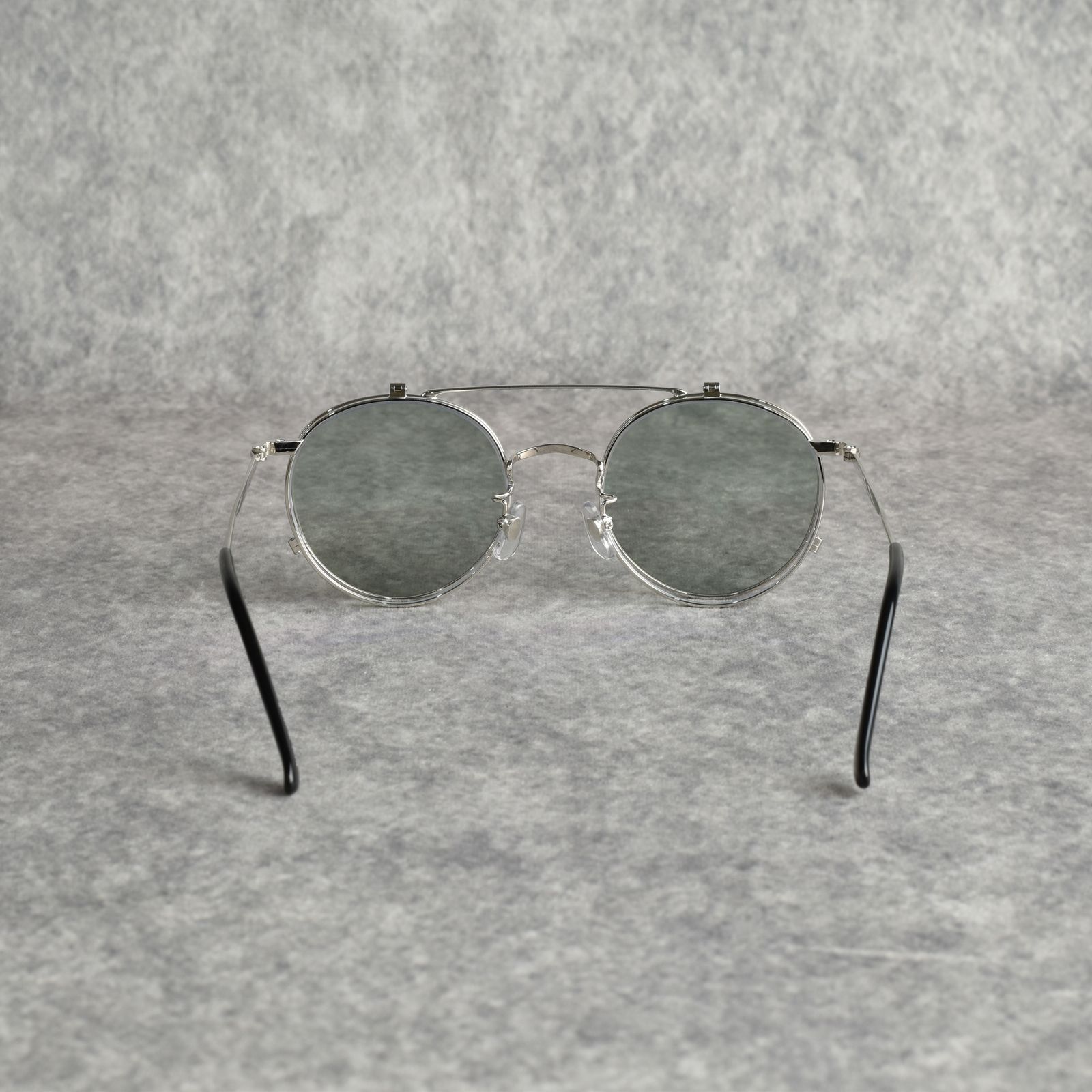FLIP UP TYPE CIRCLE METAL GLASSES (SILVER/GREEN) / フリップアップタイプ サークルメタル サングラス