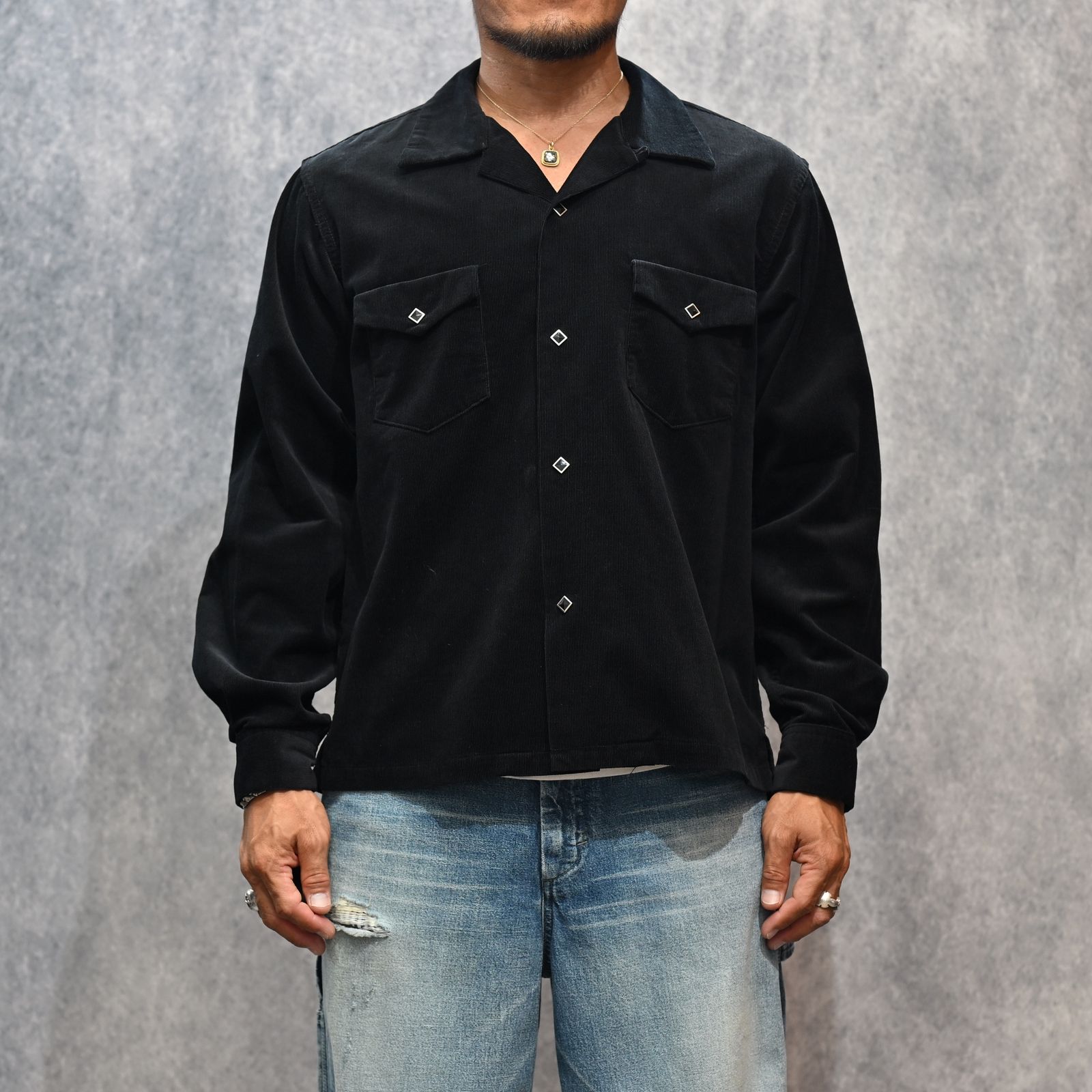 Narrow Corduroy Western Open Collar SH （BLK） / ウエスタン コーデュロイシャツ （ブラック） 2508-5001