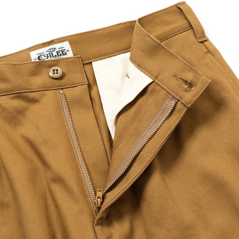 CALEE - VINTAGE TYPE CHINO CLOTH TUCK TROUSERS (BEIGE 