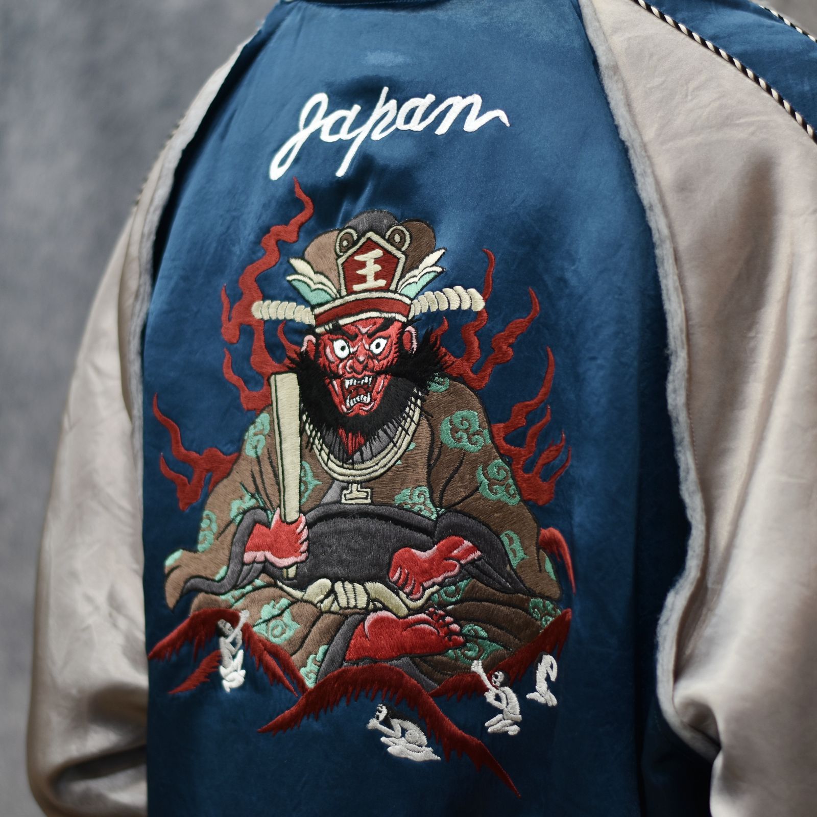 CROPPED YAMA KING EMBROIDERED SOUVENIR JKT (BLUE)｜閻魔大王 スーベニアジャケット・スカジャン ショート丈・短丈｜PD25AW02