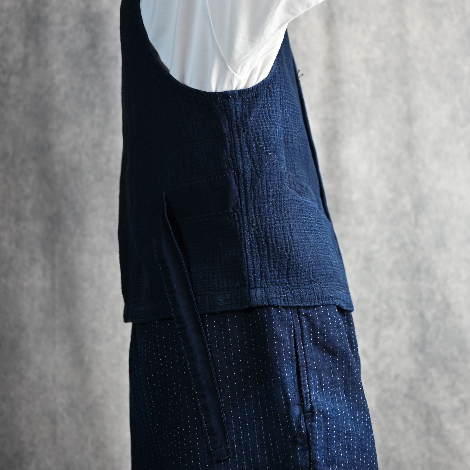 SASHIKO STRIPE VEST  (BLUE) / サシコストライプ VEST （ブルー） PC-059-3178-40