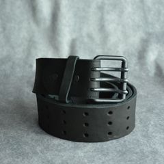 ダブルショルダーレザー製品染め スリーピンベルト （BLACK / ブラック）