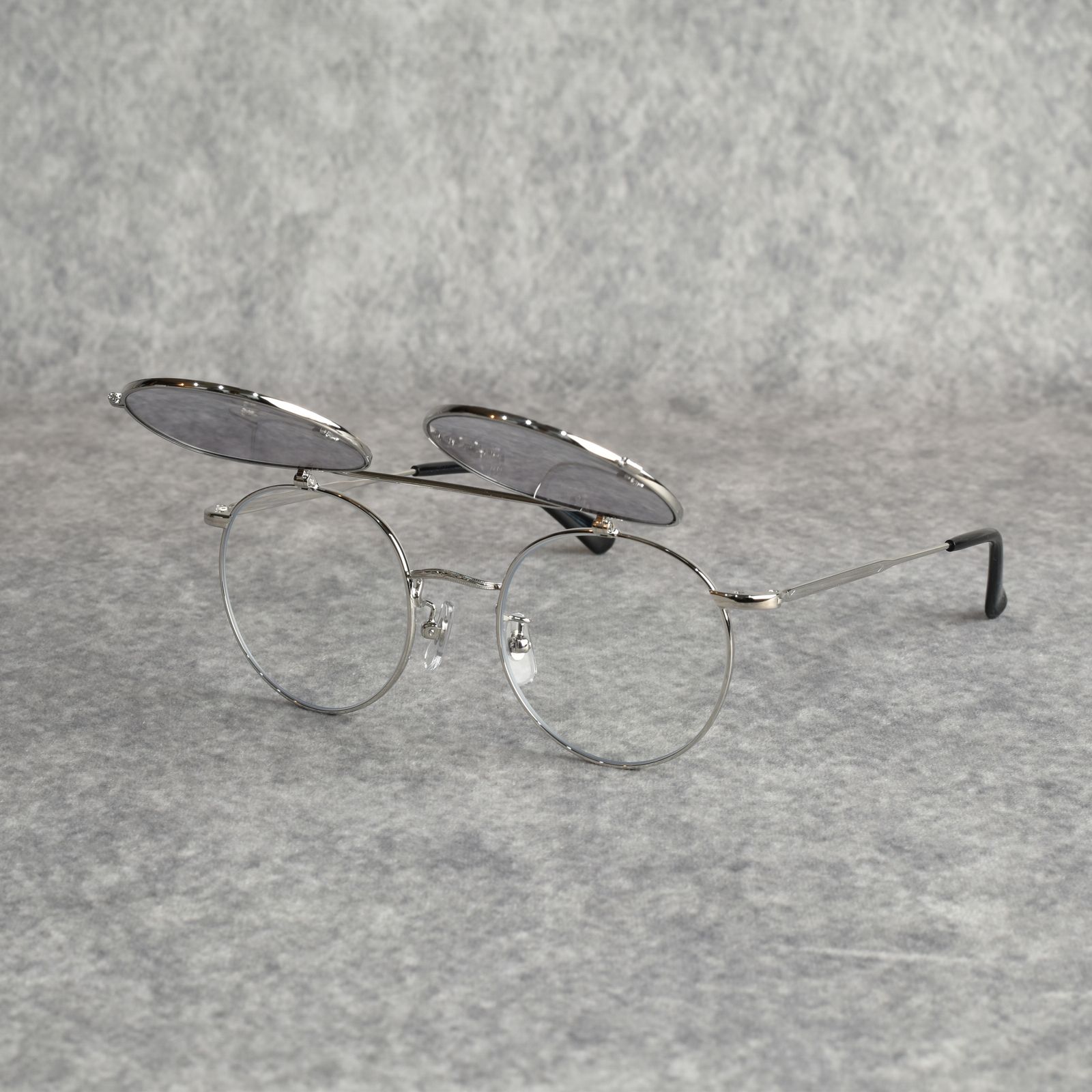 FLIP UP TYPE CIRCLE METAL GLASSES (SILVER/GRAY) / フリップアップタイプ サークルメタル サングラス