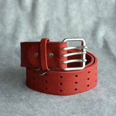 ダブルショルダーレザー製品染め スリーピンベルト （RED / レッド）