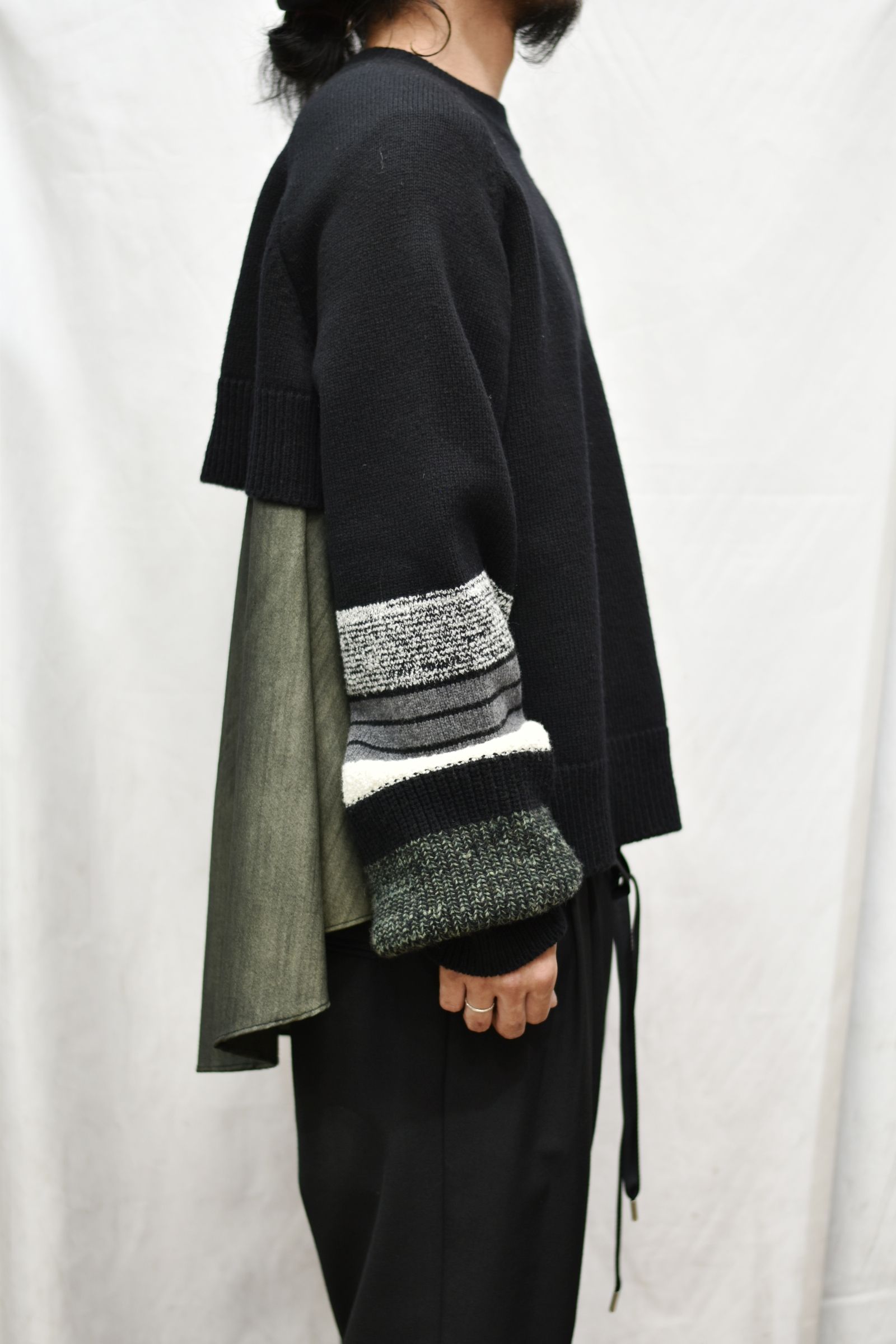 パネルスリーブ レイヤーニット / LB21FW-KN01 (BLACK×MOSS MARBLING)