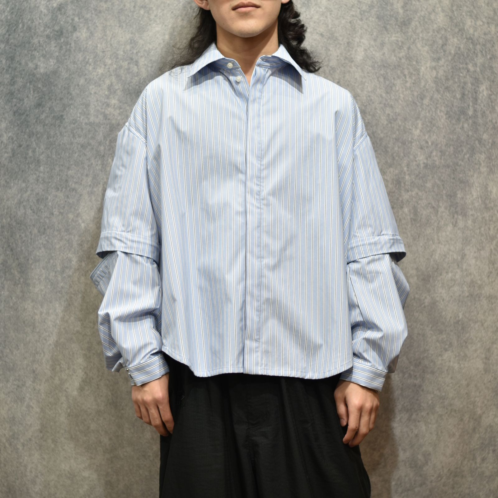 デタッチャブルスリーブホックカフスシャツ (SAX STRIPE)｜LB26SS-SH11-FTS
