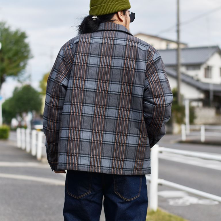 CALEE - Dobby check pattern swing top (Gray) / ドビーチェック スイングトップ | chord  online store