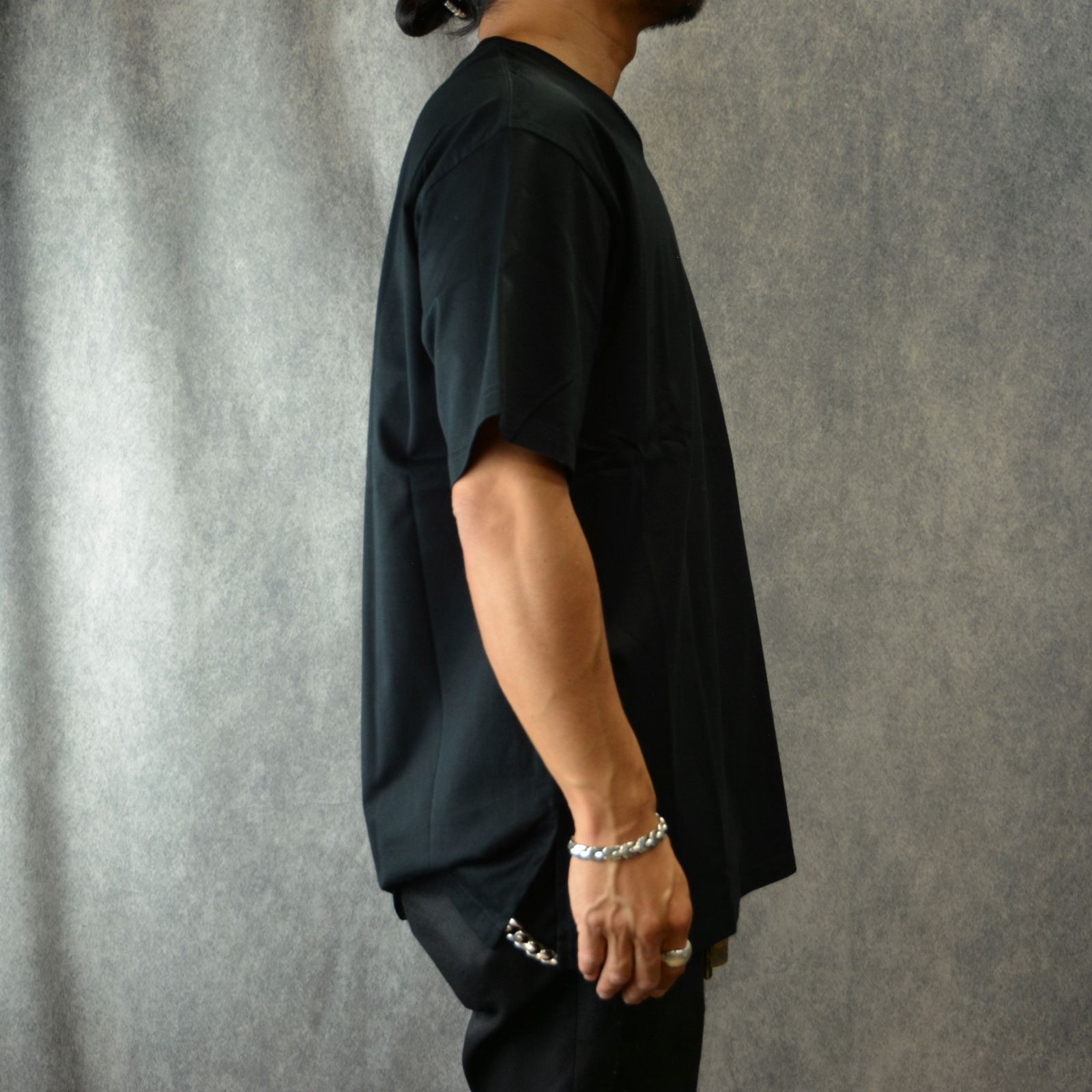 ハイゲージ天竺 ドロップショルダー Tシャツ (BLACK)