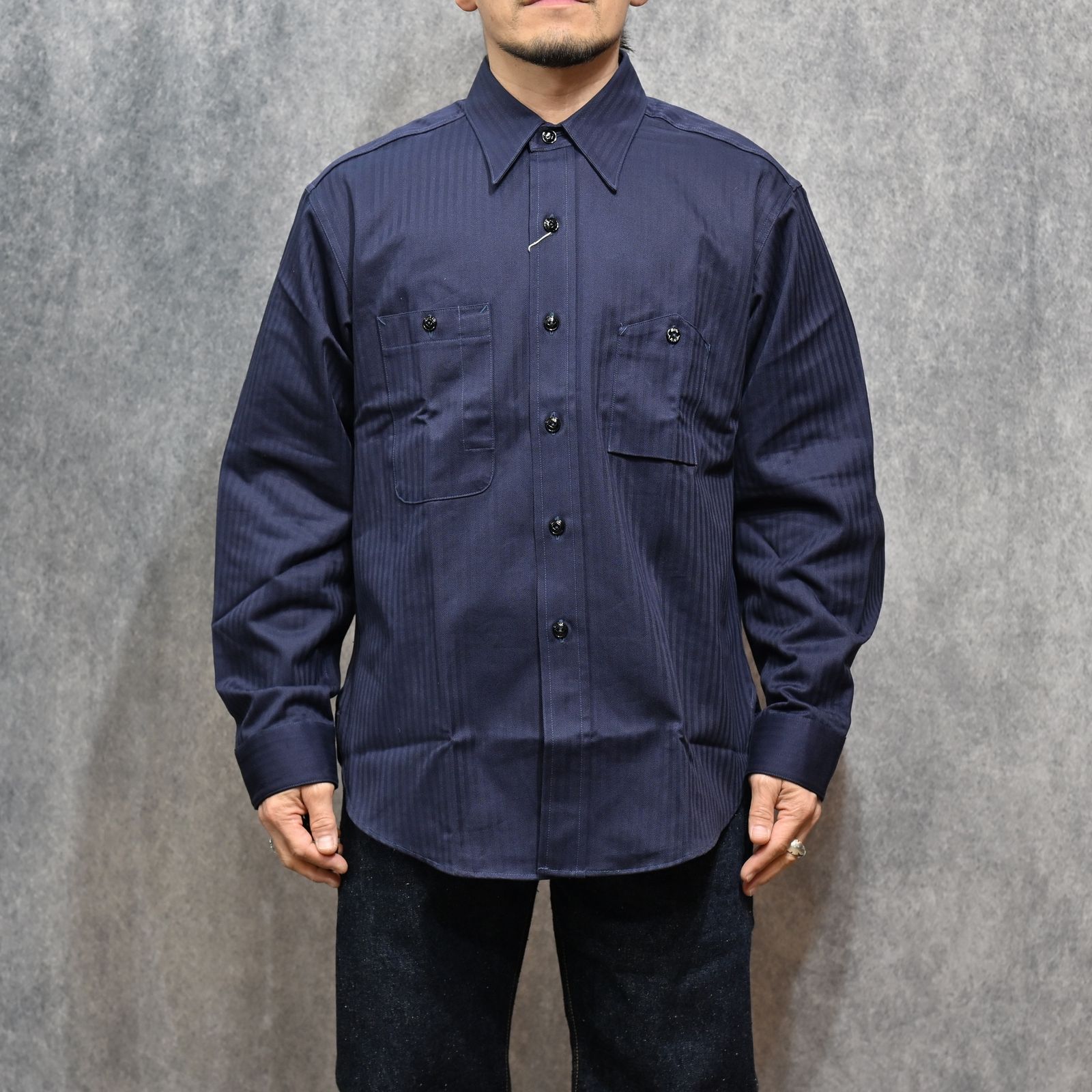 Y1944 HBT SHIRT （NAVY）｜ヘリンボーンシャツ （ネイビー）