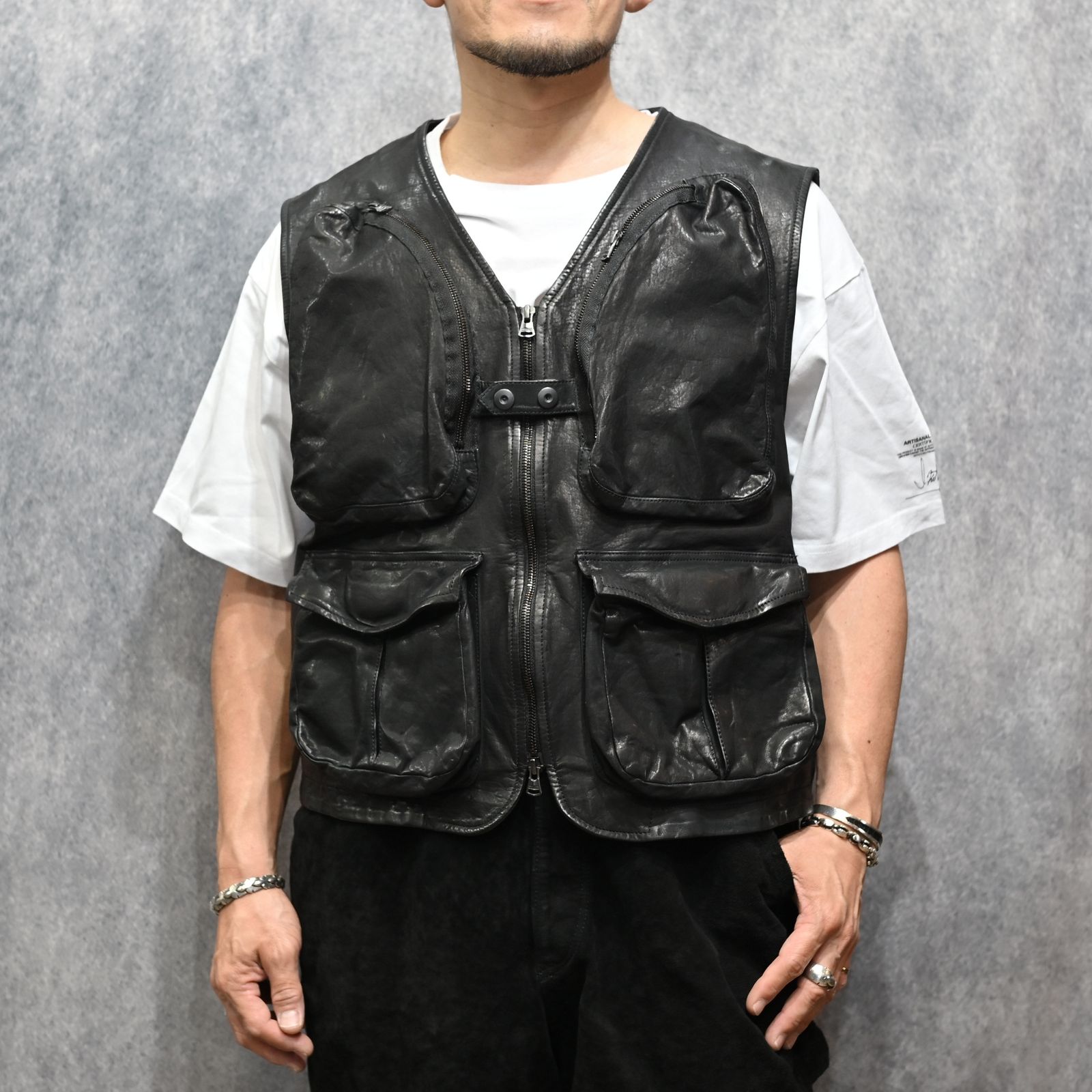 ジャパンステア ミモザレザー製品染め フィッシングベスト （BLACK / ブラック） 2192-02