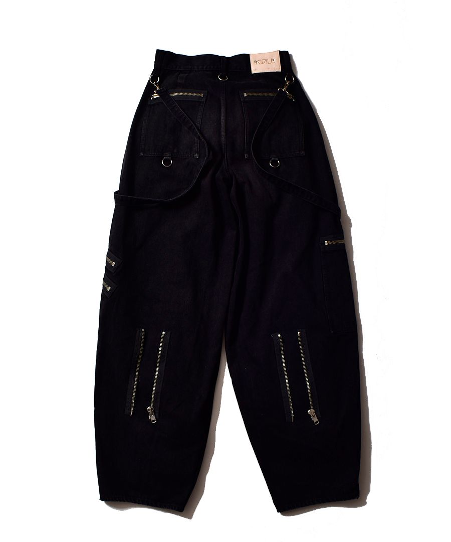 ×KIDILL WIDE ZIP & STRAPS DENIM PANTS-DISTRESSED DENIM （BKU）