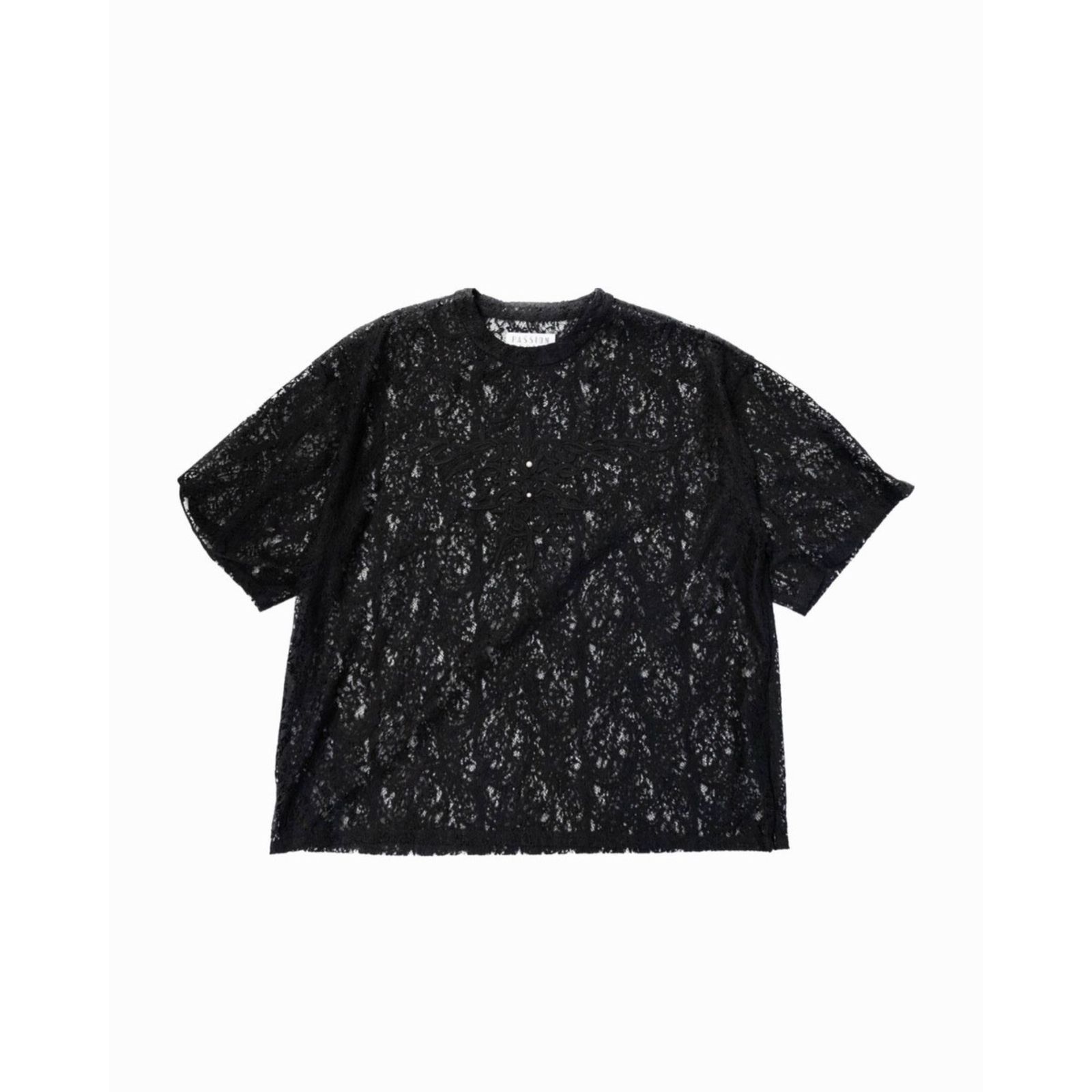 CORD EMBROIDERED PAISLEY LACE S/S T-SHIRT (BK) / コード刺繍 ペイズリー レース Tシャツ