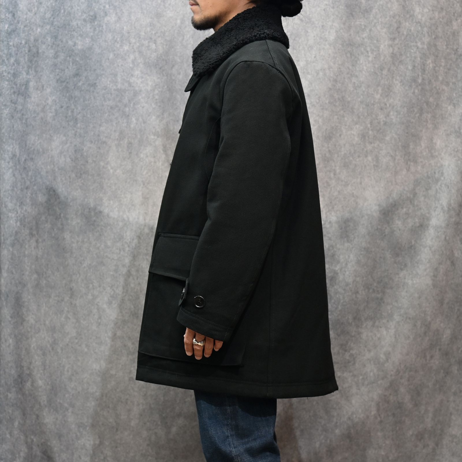 Mouton Collar Duck Military Haif CT （BLK）｜ムートンカラー ミリタリーハーフコート｜2511-9004