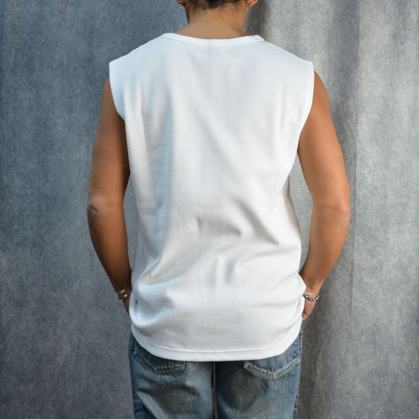 Roundneck Nosleeve Rib T-SH （WHT） / リブ ノースリーブ （ホワイト）
