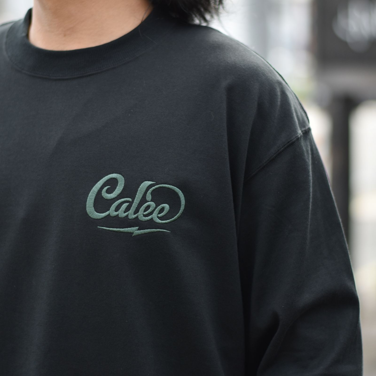 CALEE - DROP SHOULDER CALEE LOGO EMBROIDERY L/S T‐SHIRT (BLACK