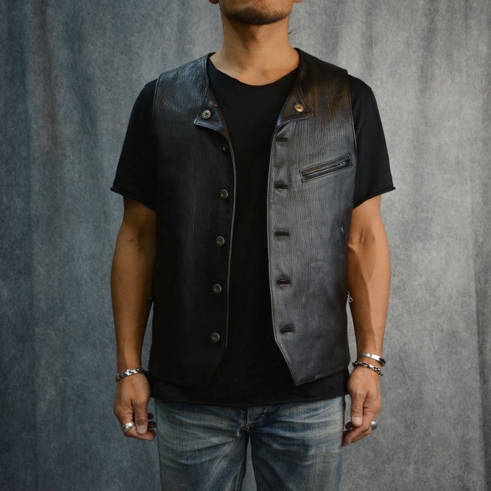 ゴートタンニン レザー ベスト （BLACK）