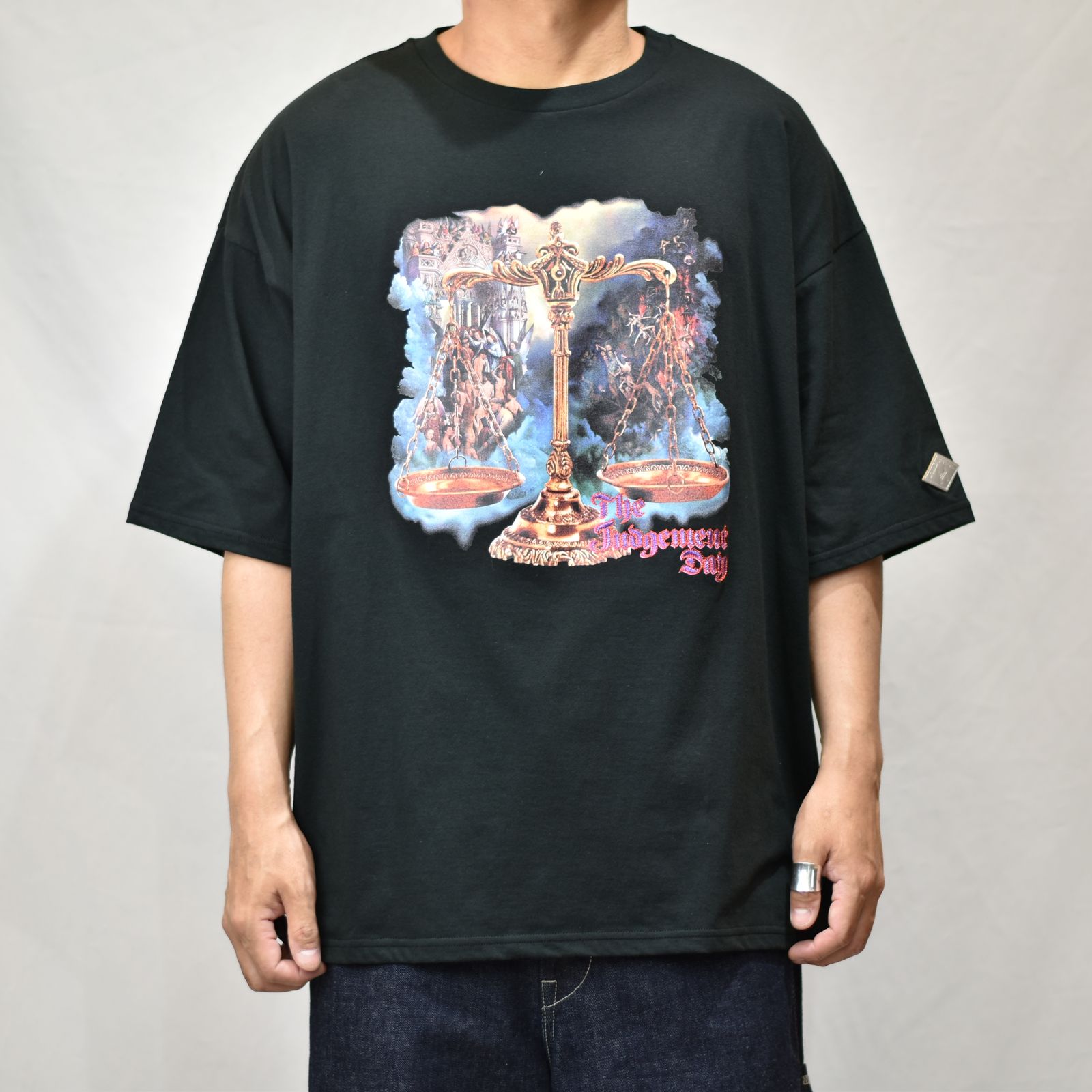 COTTON EMBROIDERED T-SHIRT 'SCALES (BK) / プリントTシャツ