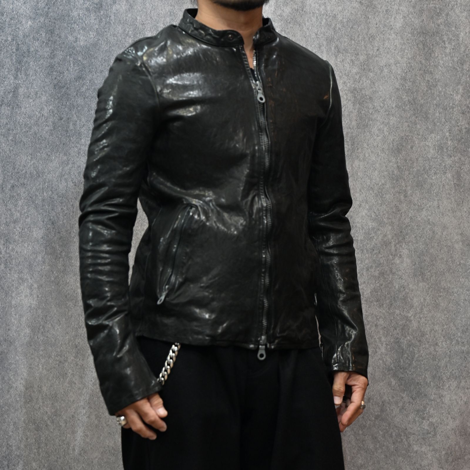 イタリーショルダー製品染め シングルライダース （BLACK）｜1254-02